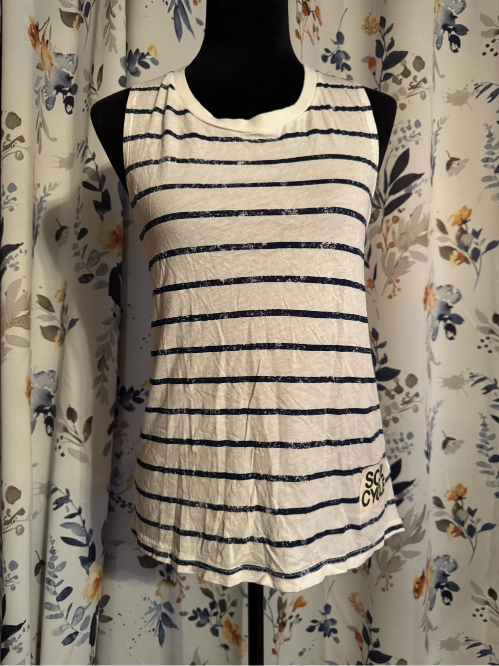 Ladies Striped Sleeveless Tank Top - White Navy Size Small Soul Cycle B17